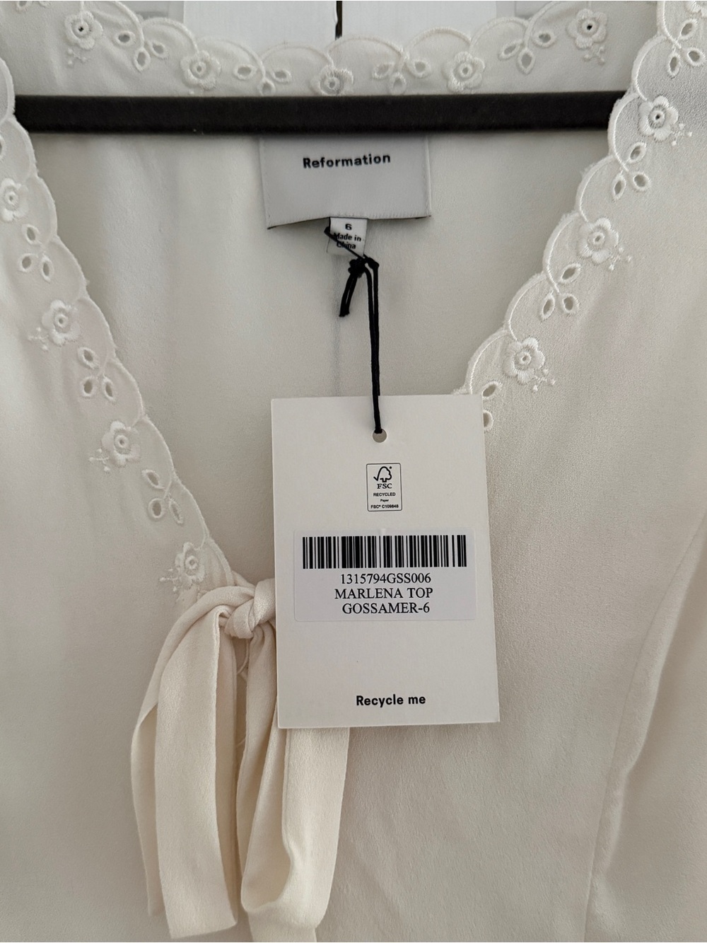Reformation Cream Eyelet Trim Silk Tank - Picture 2 of 4